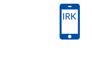 Ikona - niebieski smartfon z napisem IRK na ekranie