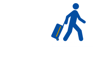 Ikona - niebieski człowiek prowadzący walizkę na kółkach